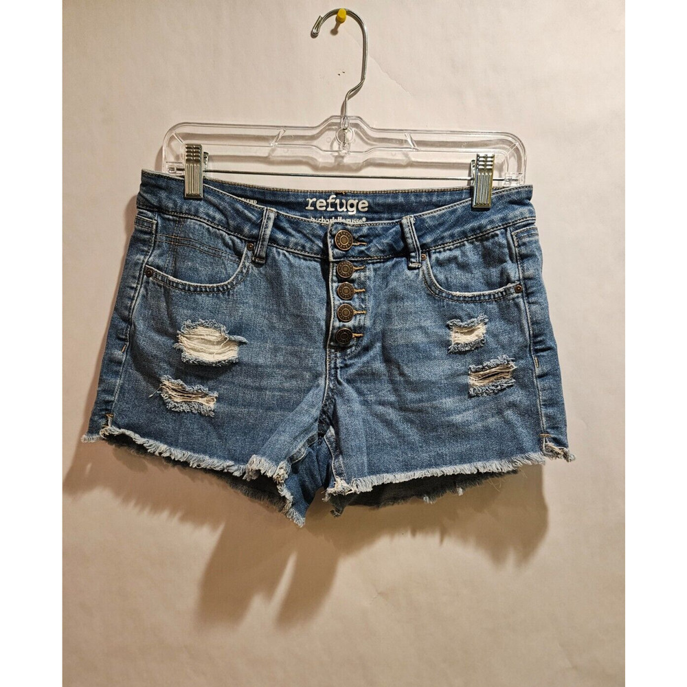 Refuge Distressed 5 Button Denim Shorts Cheeky Mid-Rise Charlotte Russe Size 2